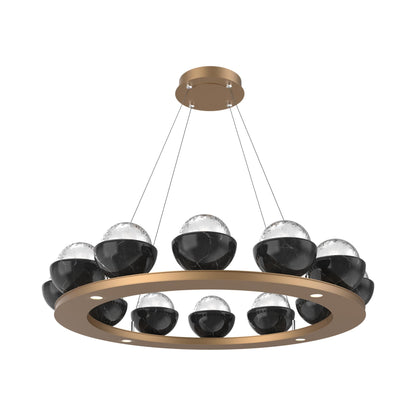 Cabochon Ring Clear LED Chandelier in Novel Brass/Black Marble (36.7-Inch).
