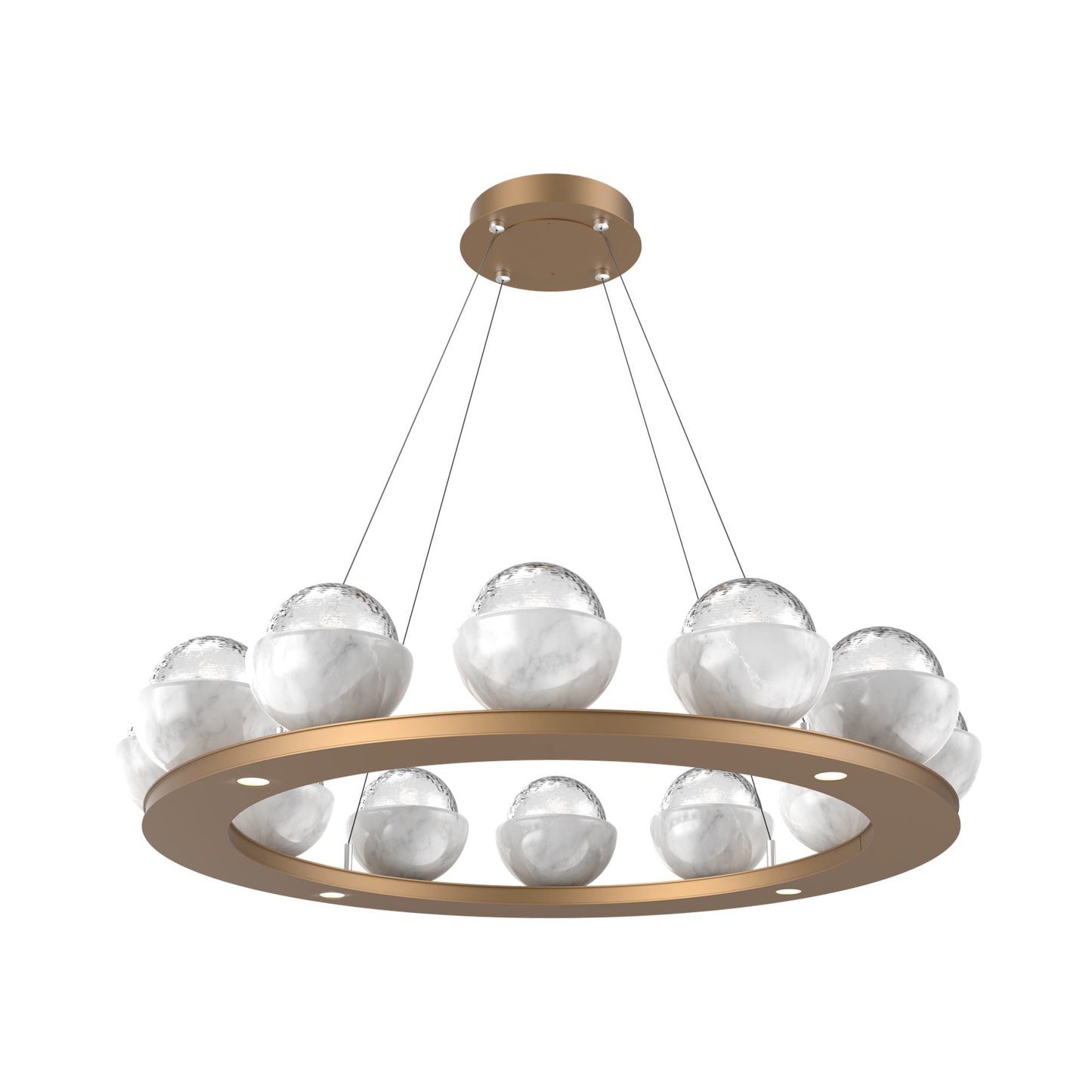 Cabochon Ring Clear LED Chandelier in Novel Brass/White Marble (36.7-Inch).