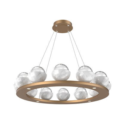 Cabochon Ring Clear LED Chandelier in Novel Brass/White Marble (36.7-Inch).