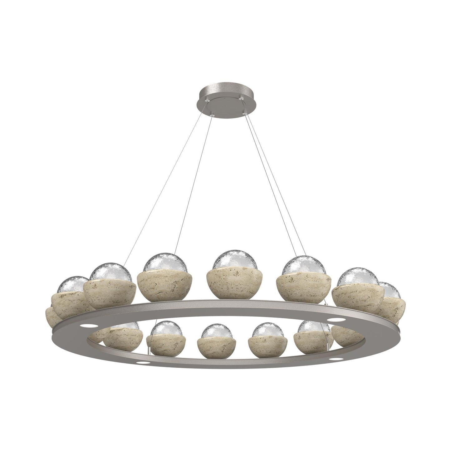 Cabochon Ring Clear LED Chandelier in Beige Silver/Travertine (46.8-Inch).