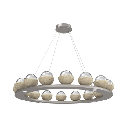 Cabochon Ring Clear LED Chandelier in Beige Silver/Travertine (46.8-Inch).