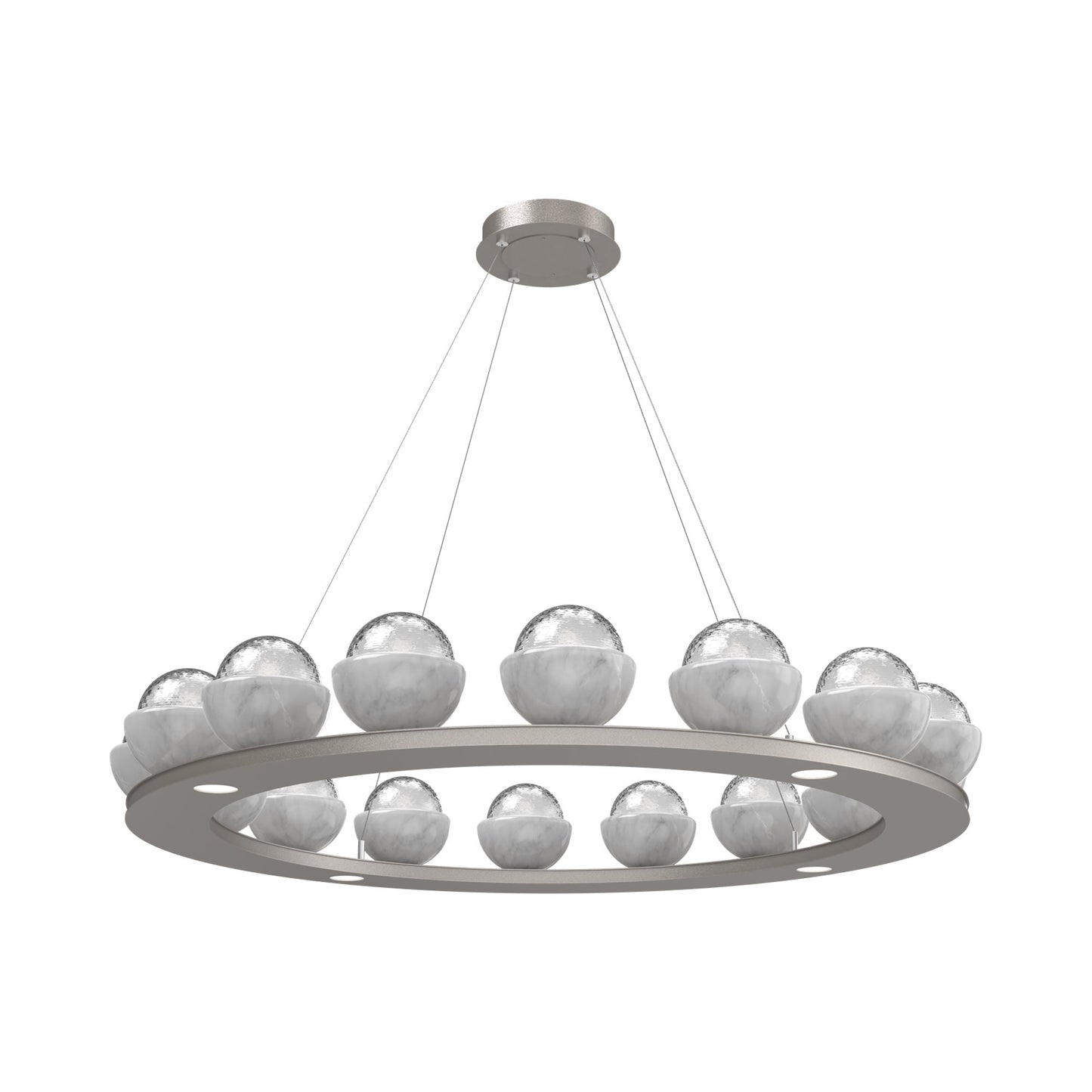 Cabochon Ring Clear LED Chandelier in Beige Silver/White Marble (46.8-Inch).