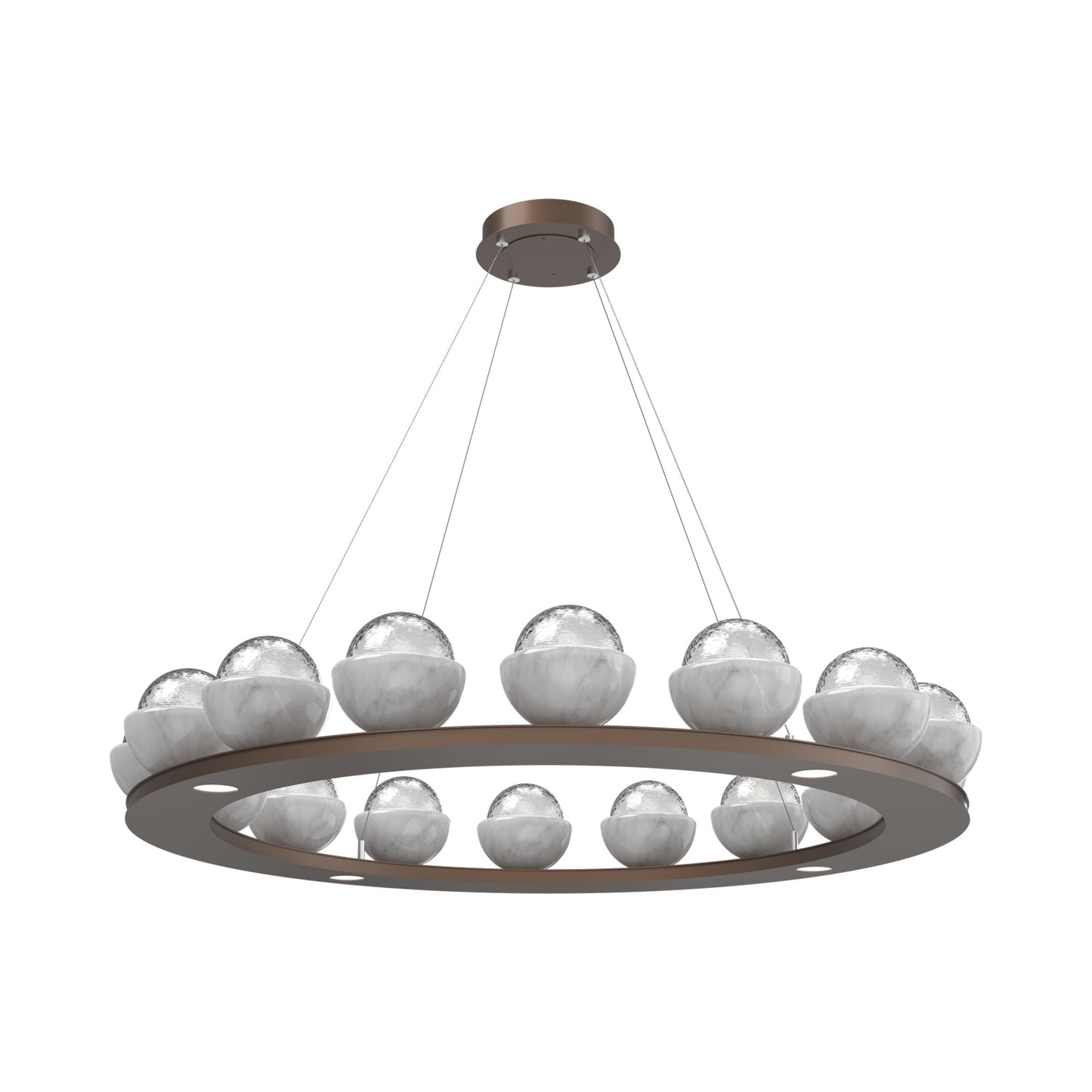 Cabochon Ring Clear LED Chandelier in Burnished Bronze/White Marble (46.8-Inch).
