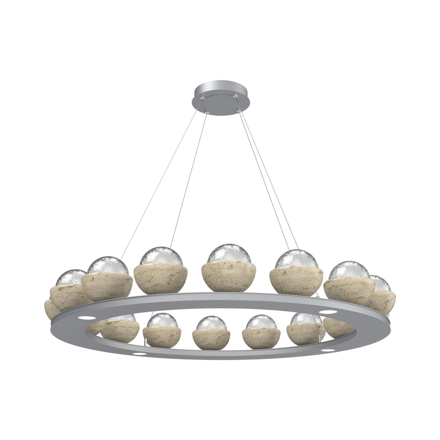 Cabochon Ring Clear LED Chandelier in Classic Silver/Travertine (46.8-Inch).