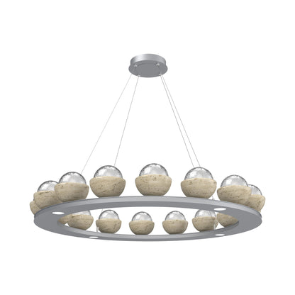Cabochon Ring Clear LED Chandelier in Classic Silver/Travertine (46.8-Inch).