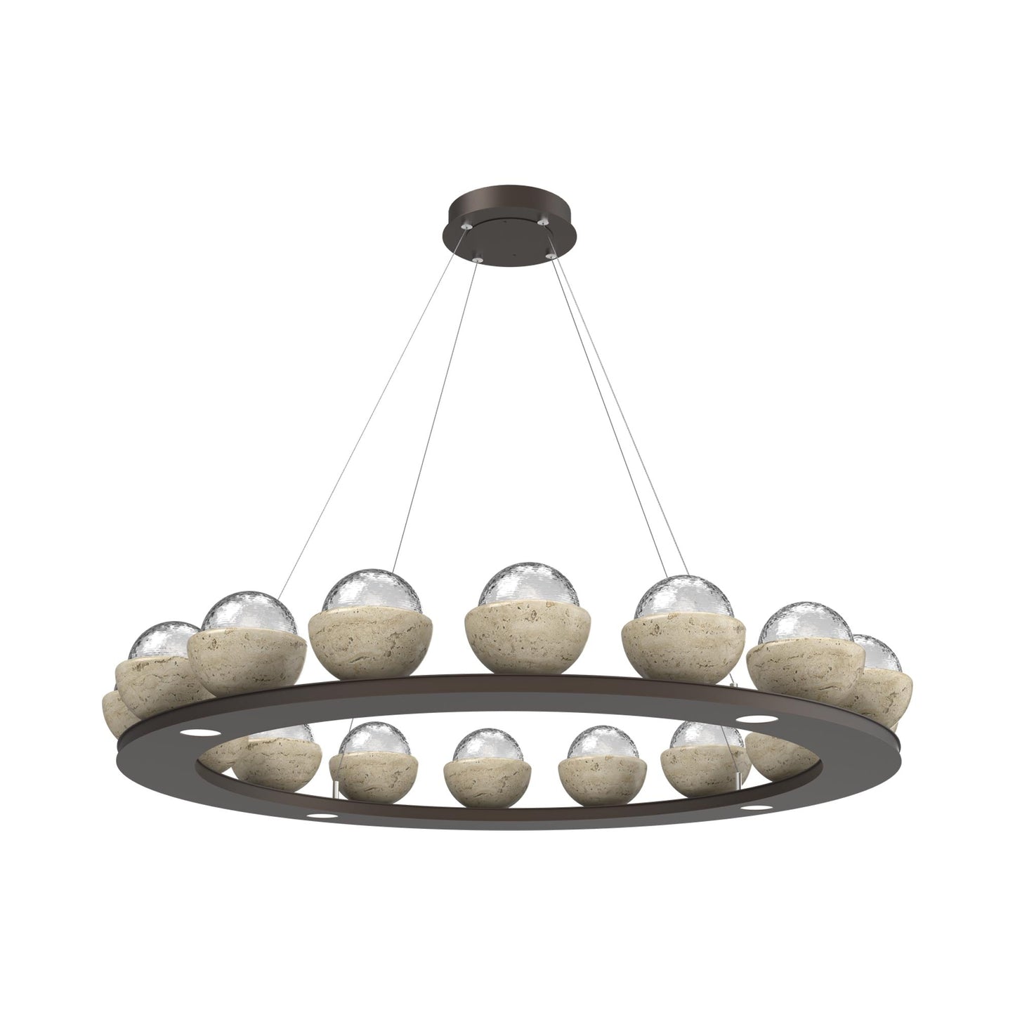 Cabochon Ring Clear LED Chandelier in Flat Bronze/Travertine (46.8-Inch).