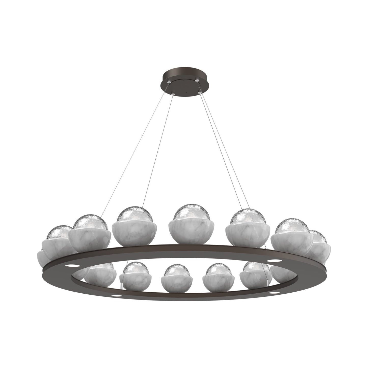 Cabochon Ring Clear LED Chandelier in Flat Bronze/White Marble (46.8-Inch).