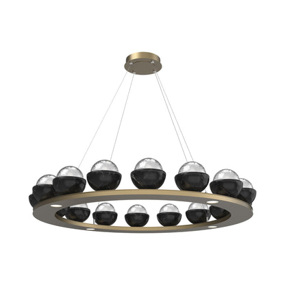 Cabochon Ring Clear LED Chandelier in Gilded Brass/Black Marble (46.8-Inch).