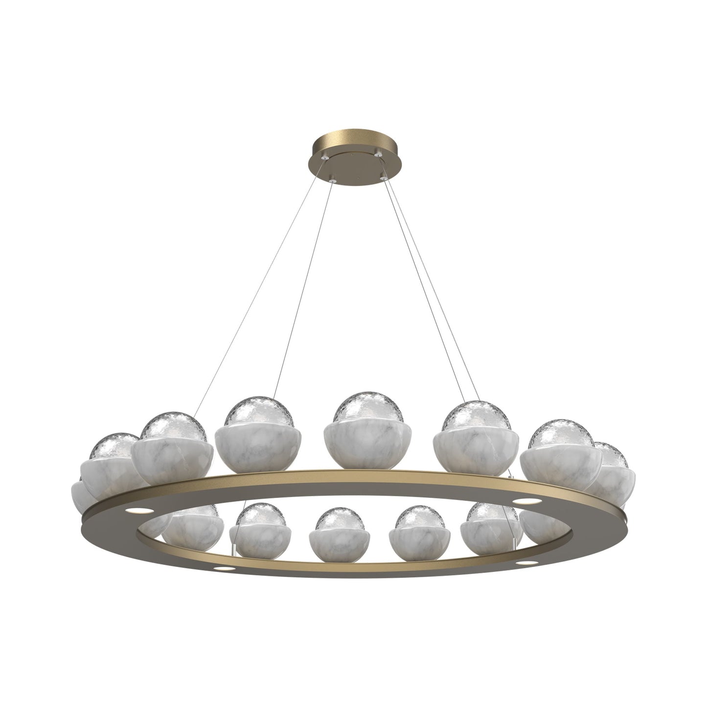 Cabochon Ring Clear LED Chandelier in Gilded Brass/White Marble (46.8-Inch).
