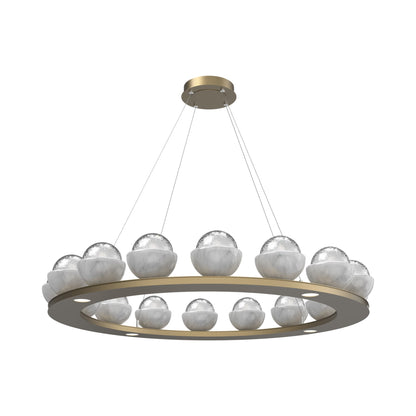 Cabochon Ring Clear LED Chandelier in Gilded Brass/White Marble (46.8-Inch).