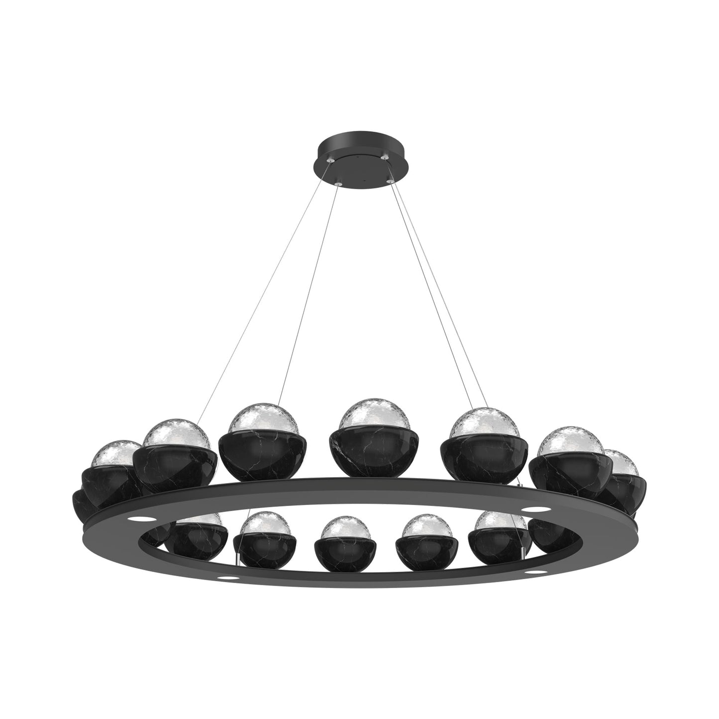 Cabochon Ring Clear LED Chandelier in Matte Black/Black Marble (46.8-Inch).