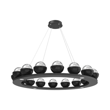 Cabochon Ring Clear LED Chandelier in Matte Black/Black Marble (46.8-Inch).