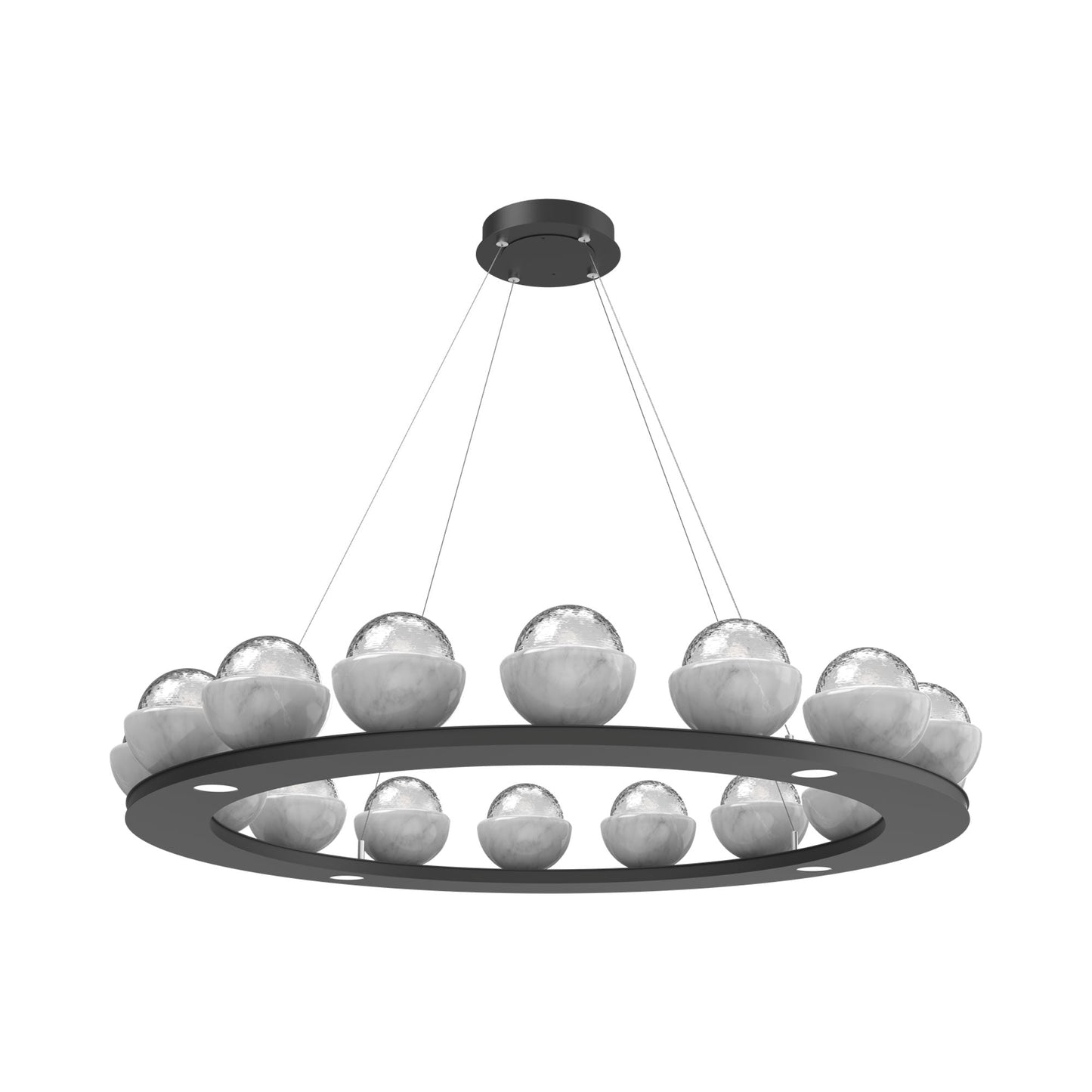 Cabochon Ring Clear LED Chandelier in Matte Black/White Marble (46.8-Inch).