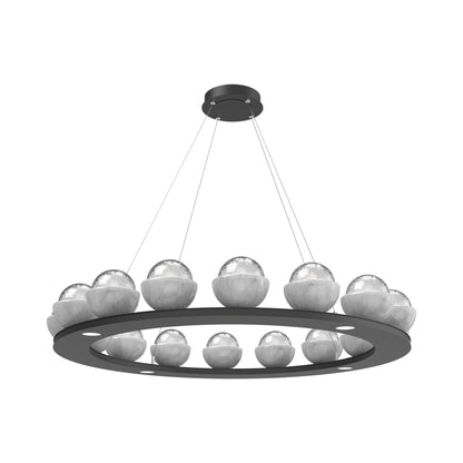 Cabochon Ring Clear LED Chandelier in Matte Black/White Marble (46.8-Inch).