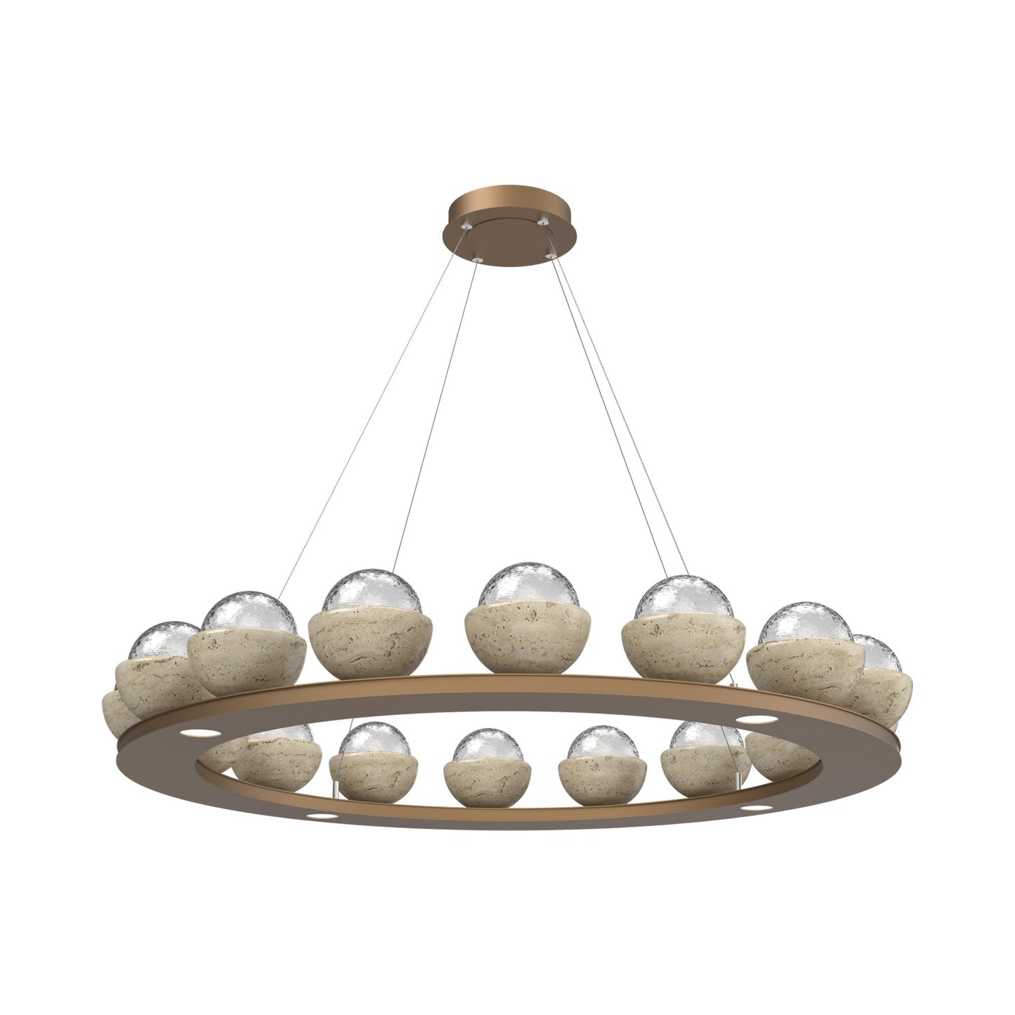 Cabochon Ring Clear LED Chandelier in Novel Brass/Travertine (46.8-Inch).