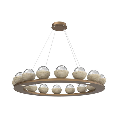 Cabochon Ring Clear LED Chandelier in Novel Brass/Travertine (46.8-Inch).