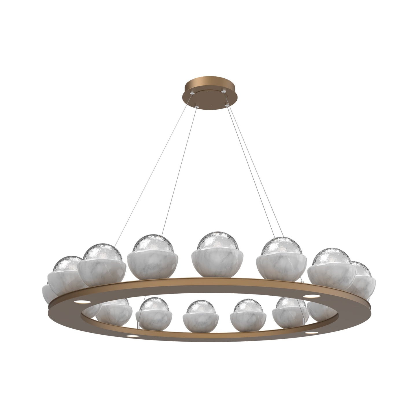 Cabochon Ring Clear LED Chandelier in Novel Brass/White Marble (46.8-Inch).