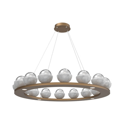Cabochon Ring Clear LED Chandelier in Novel Brass/White Marble (46.8-Inch).