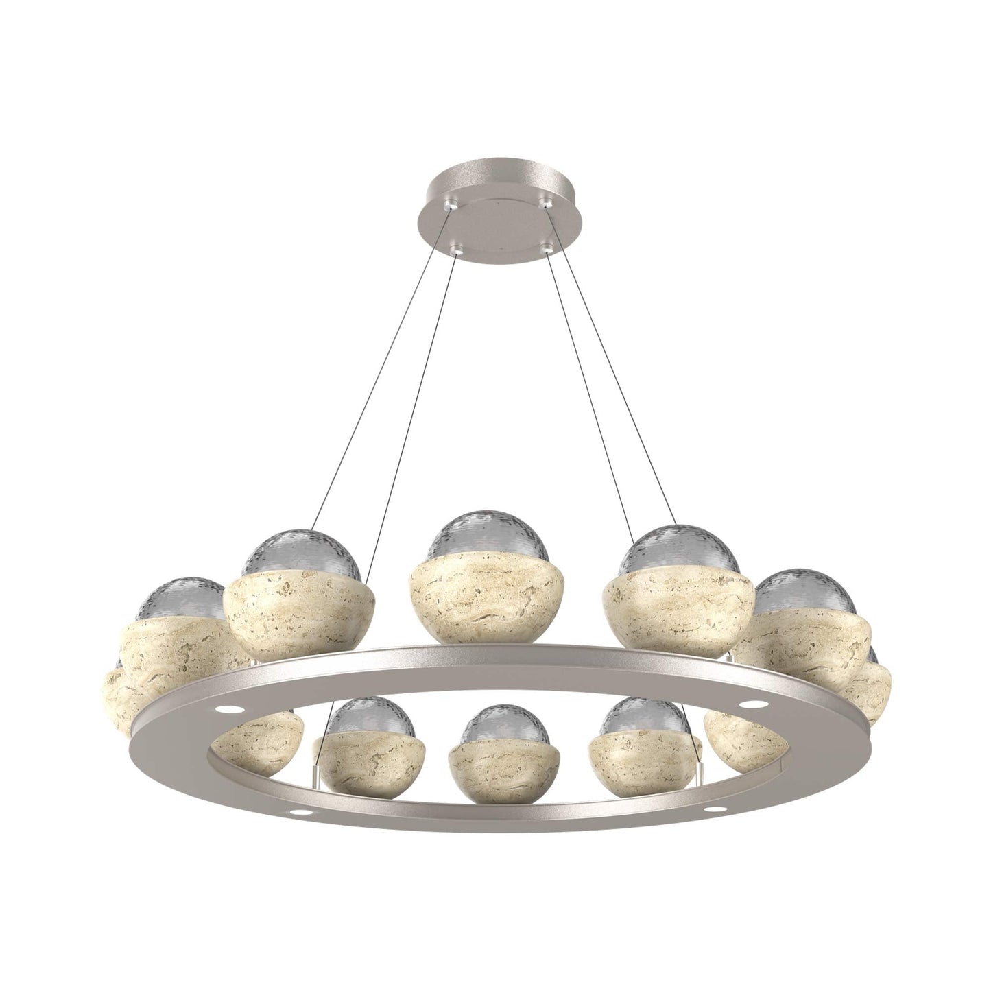 Cabochon Ring Smoke LED Chandelier in Beige Silver/Travertine (36.7-Inch).