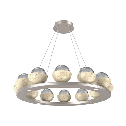 Cabochon Ring Smoke LED Chandelier in Beige Silver/Travertine (36.7-Inch).