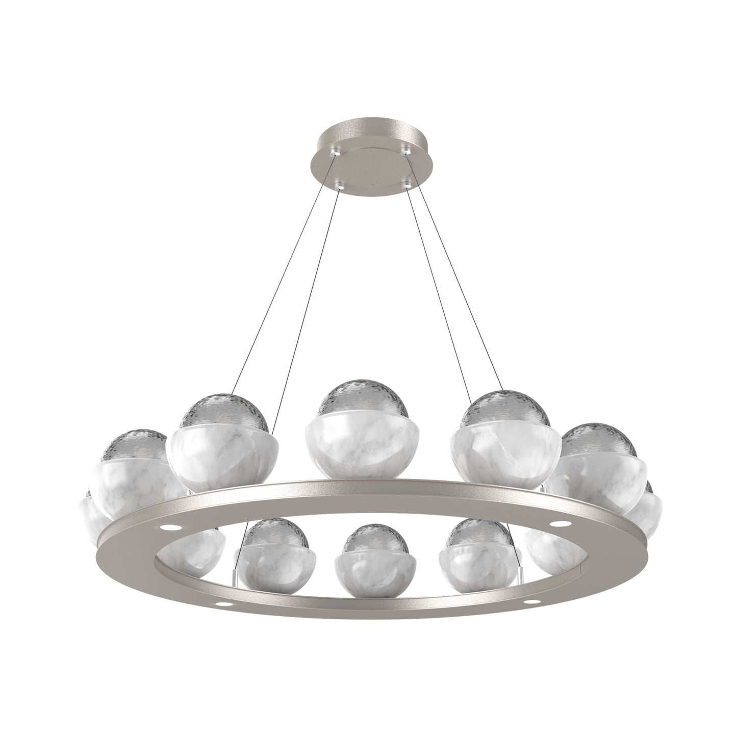 Cabochon Ring Smoke LED Chandelier in Beige Silver/White Marble (36.7-Inch).