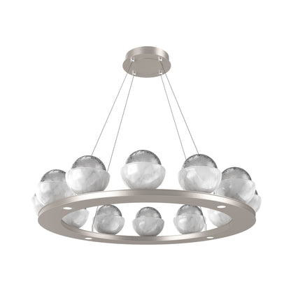 Cabochon Ring Smoke LED Chandelier in Beige Silver/White Marble (36.7-Inch).
