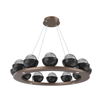 Cabochon Ring Smoke LED Chandelier in Burnished Bronze/Black Marble (36.7-Inch).