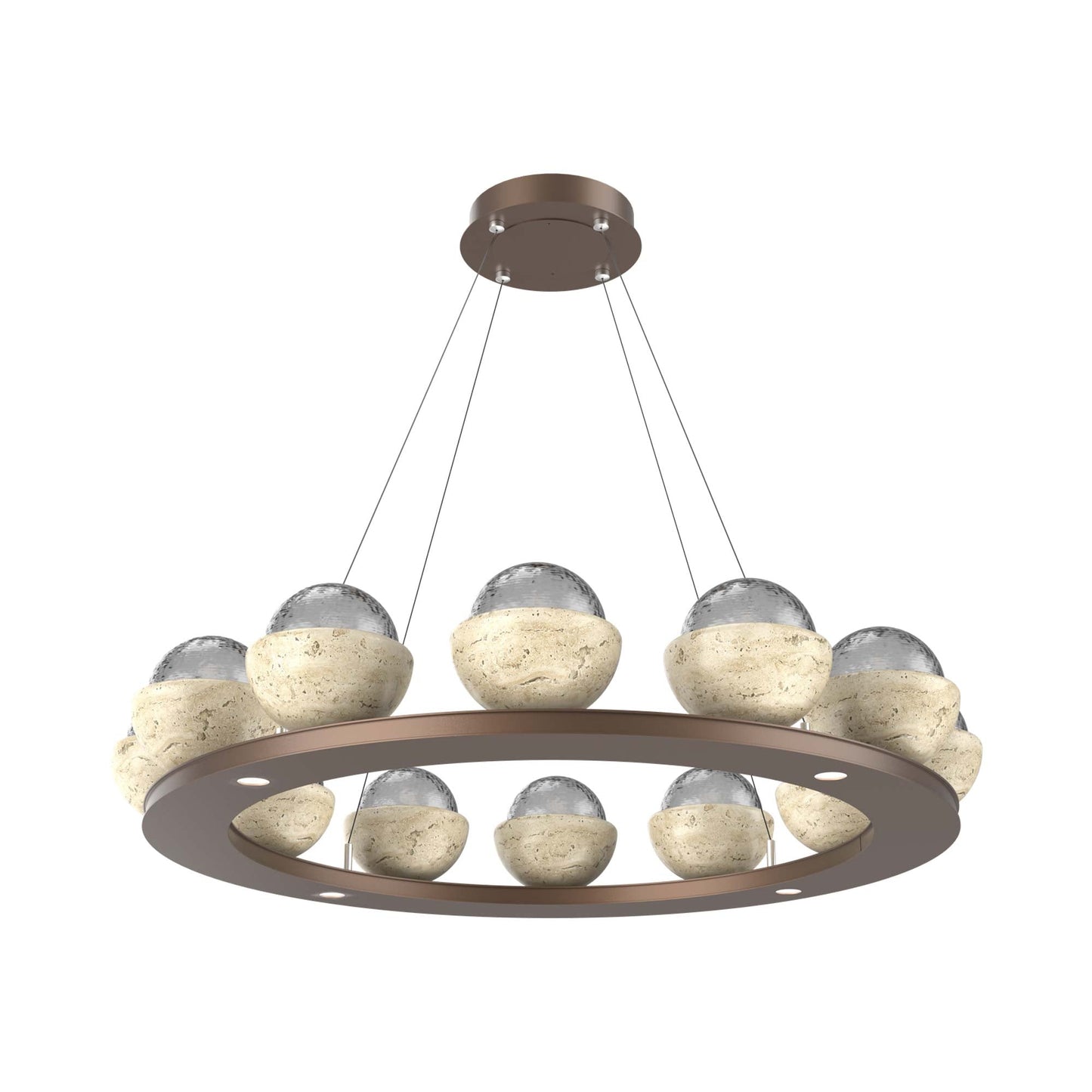 Cabochon Ring Smoke LED Chandelier in Burnished Bronze/Travertine (36.7-Inch).