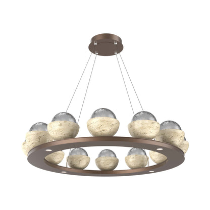 Cabochon Ring Smoke LED Chandelier in Burnished Bronze/Travertine (36.7-Inch).