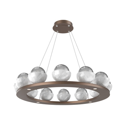Cabochon Ring Smoke LED Chandelier in Burnished Bronze/White Marble (36.7-Inch).