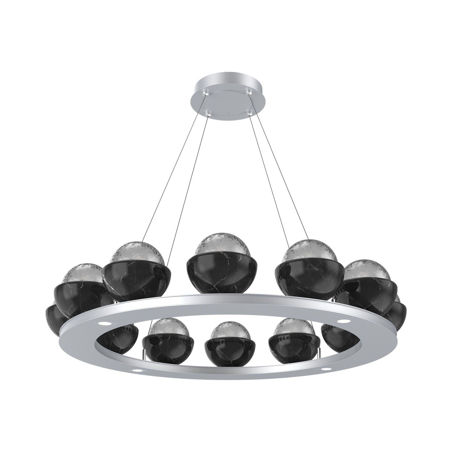 Cabochon Ring Smoke LED Chandelier in Classic Silver/Black Marble (36.7-Inch).