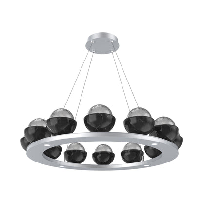 Cabochon Ring Smoke LED Chandelier in Classic Silver/Black Marble (36.7-Inch).