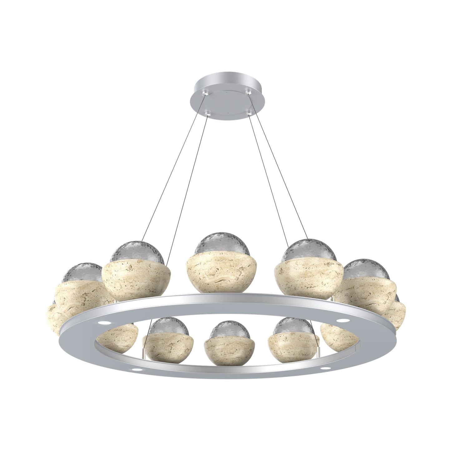 Cabochon Ring Smoke LED Chandelier in Classic Silver/Travertine (36.7-Inch).