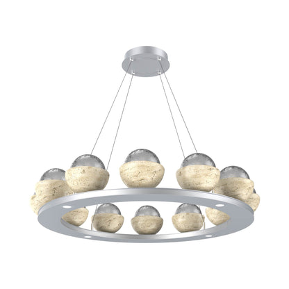 Cabochon Ring Smoke LED Chandelier in Classic Silver/Travertine (36.7-Inch).