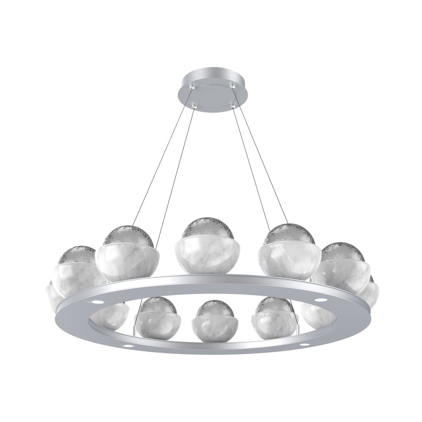 Cabochon Ring Smoke LED Chandelier in Classic Silver/White Marble (36.7-Inch).