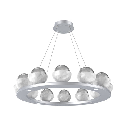 Cabochon Ring Smoke LED Chandelier in Classic Silver/White Marble (36.7-Inch).