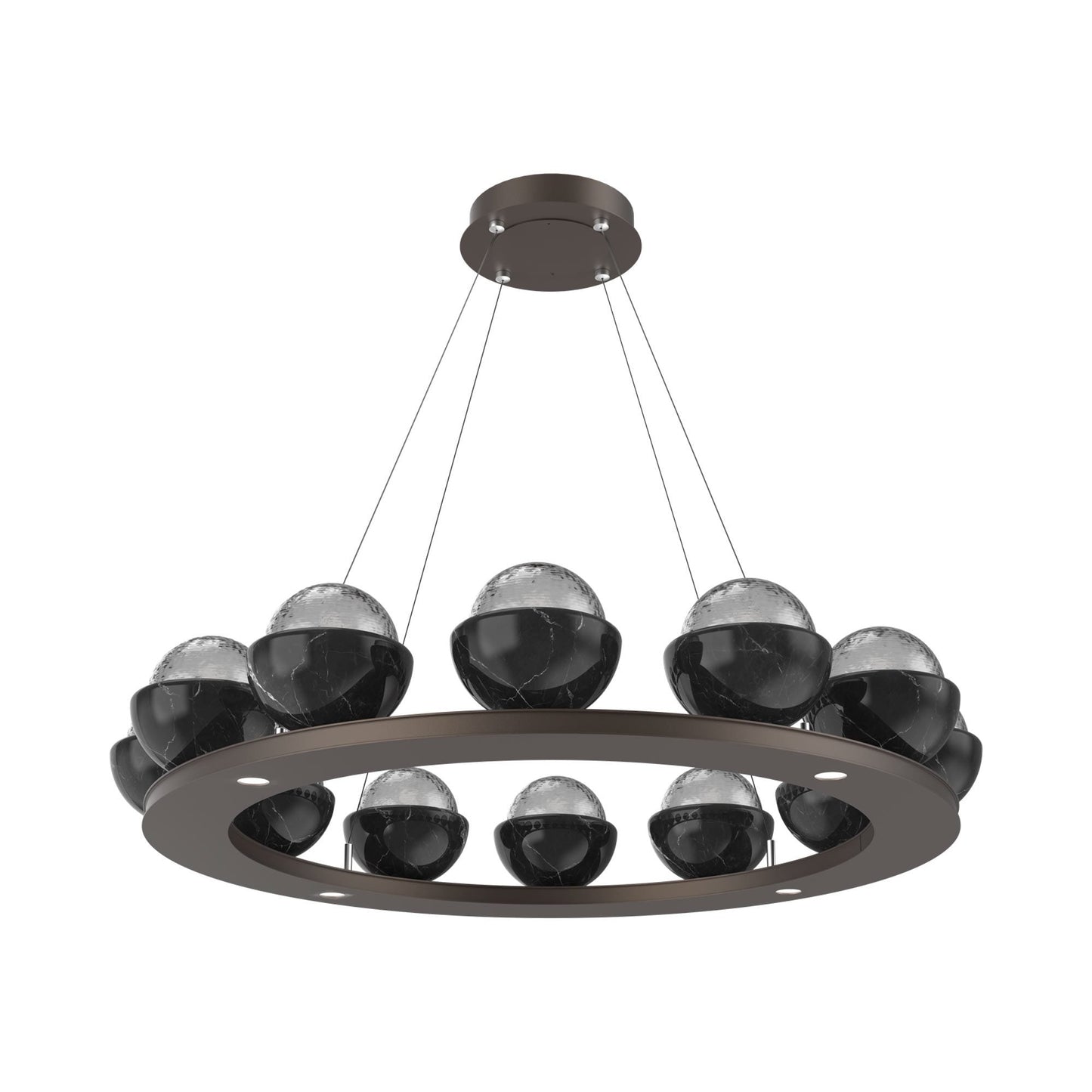 Cabochon Ring Smoke LED Chandelier in Flat Bronze/Black Marble (36.7-Inch).