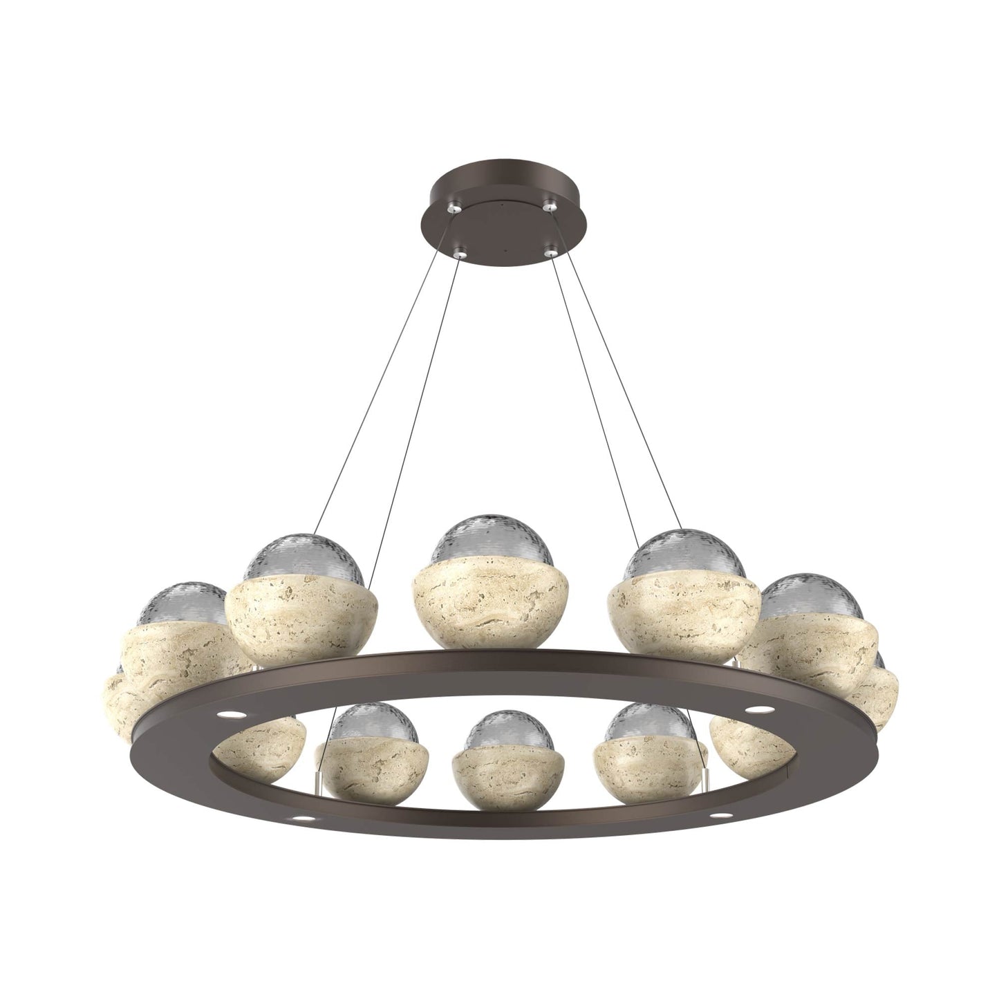 Cabochon Ring Smoke LED Chandelier in Flat Bronze/Travertine (36.7-Inch).