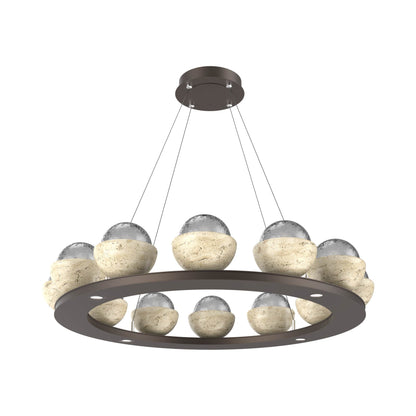 Cabochon Ring Smoke LED Chandelier in Flat Bronze/Travertine (36.7-Inch).
