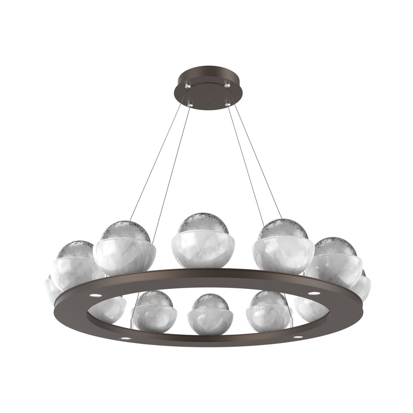 Cabochon Ring Smoke LED Chandelier in Flat Bronze/White Marble (36.7-Inch).
