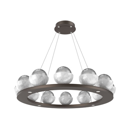 Cabochon Ring Smoke LED Chandelier in Flat Bronze/White Marble (36.7-Inch).