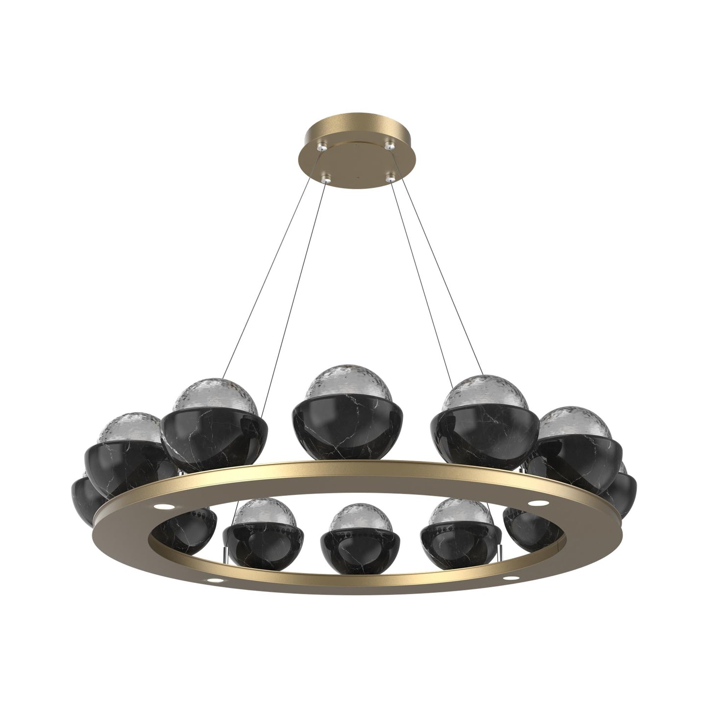 Cabochon Ring Smoke LED Chandelier in Gilded Brass/Black Marble (36.7-Inch).