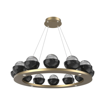 Cabochon Ring Smoke LED Chandelier in Gilded Brass/Black Marble (36.7-Inch).