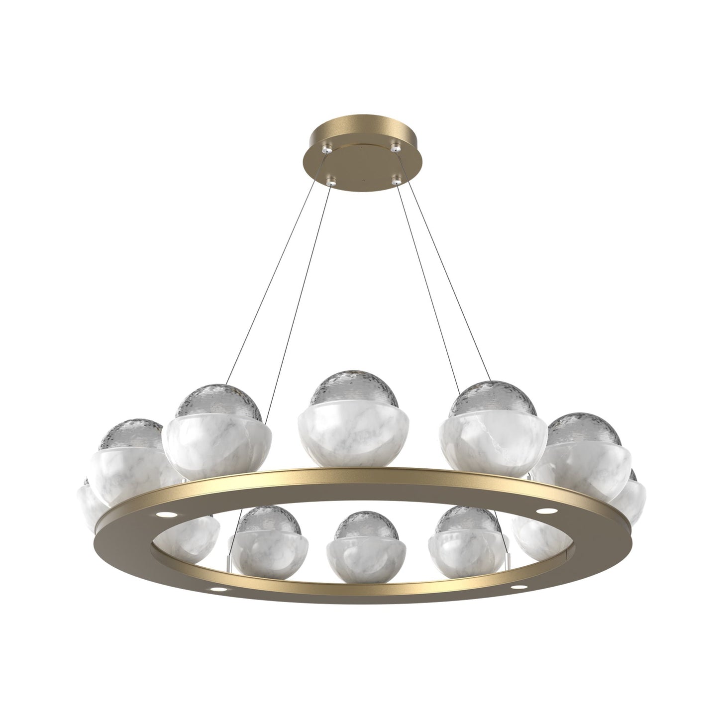 Cabochon Ring Smoke LED Chandelier in Gilded Brass/White Marble (36.7-Inch).