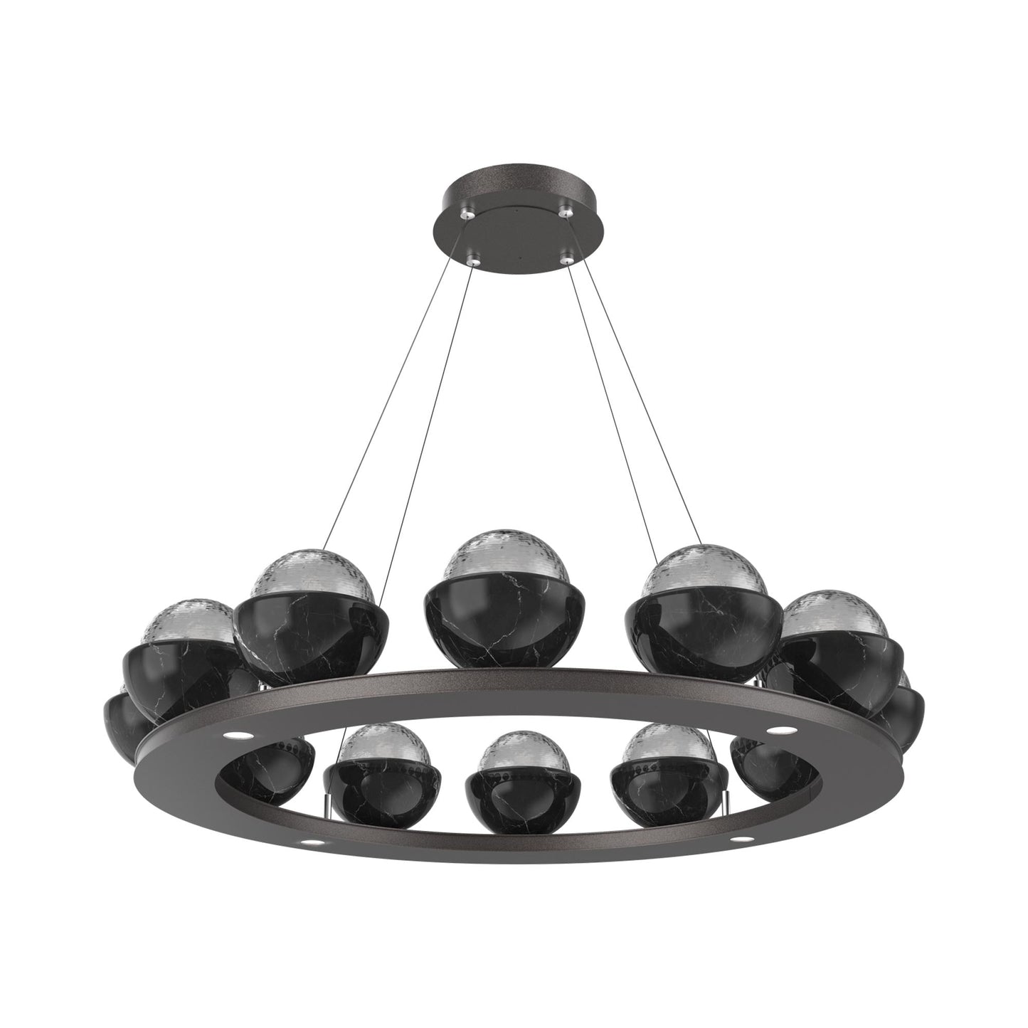 Cabochon Ring Smoke LED Chandelier in Graphite/Black Marble (36.7-Inch).