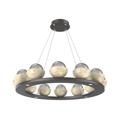 Cabochon Ring Smoke LED Chandelier in Graphite/Travertine (36.7-Inch).