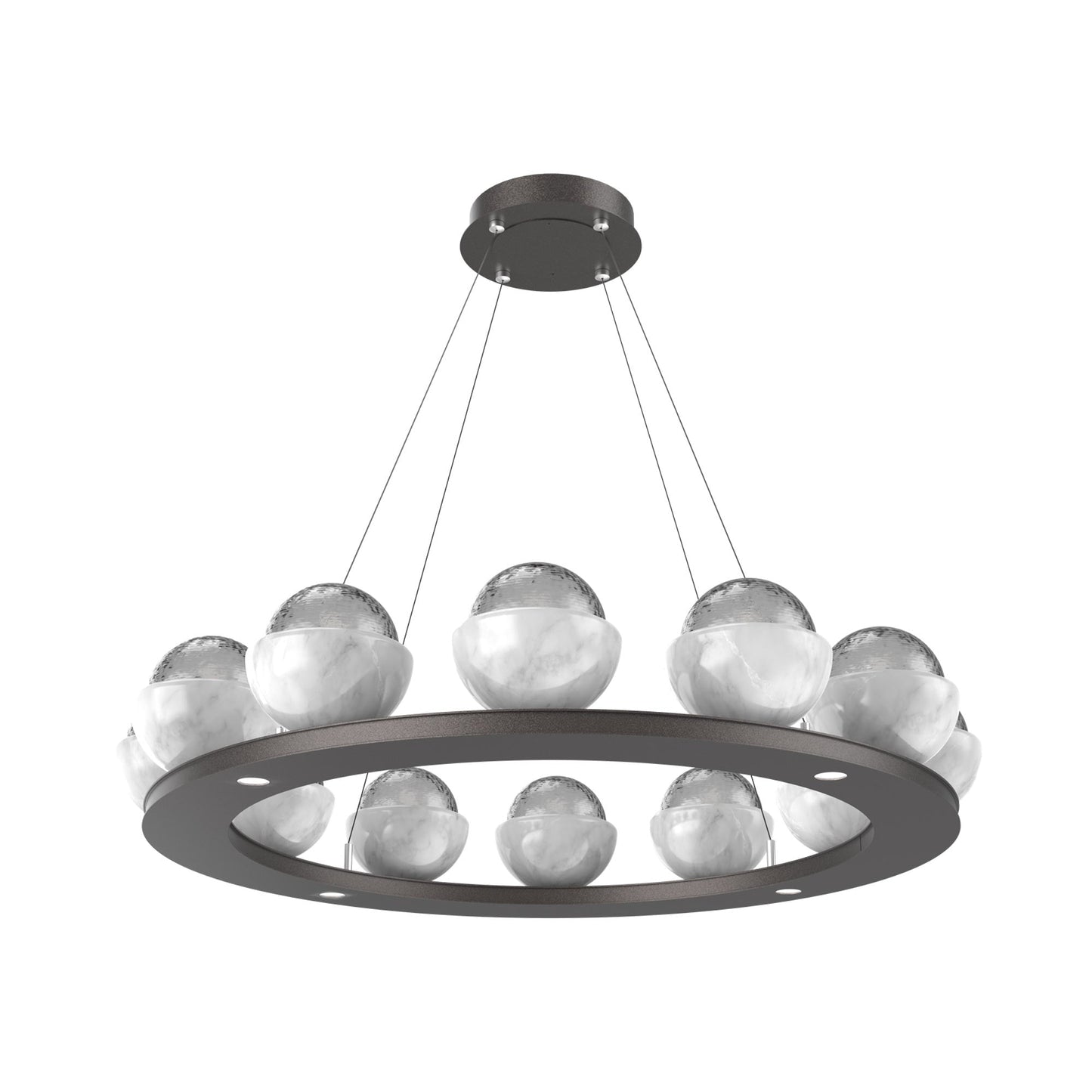 Cabochon Ring Smoke LED Chandelier in Graphite/White Marble (36.7-Inch).