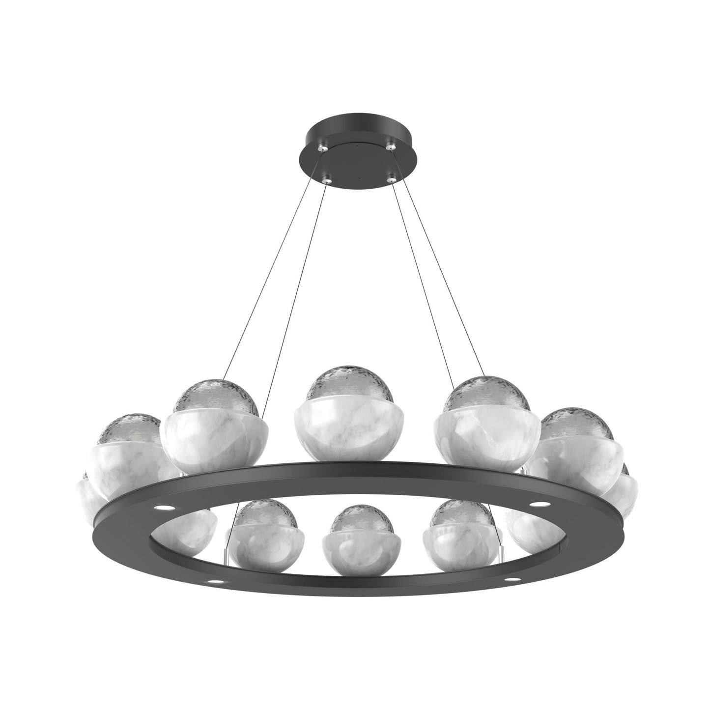 Cabochon Ring Smoke LED Chandelier in Matte Black/White Marble (36.7-Inch).