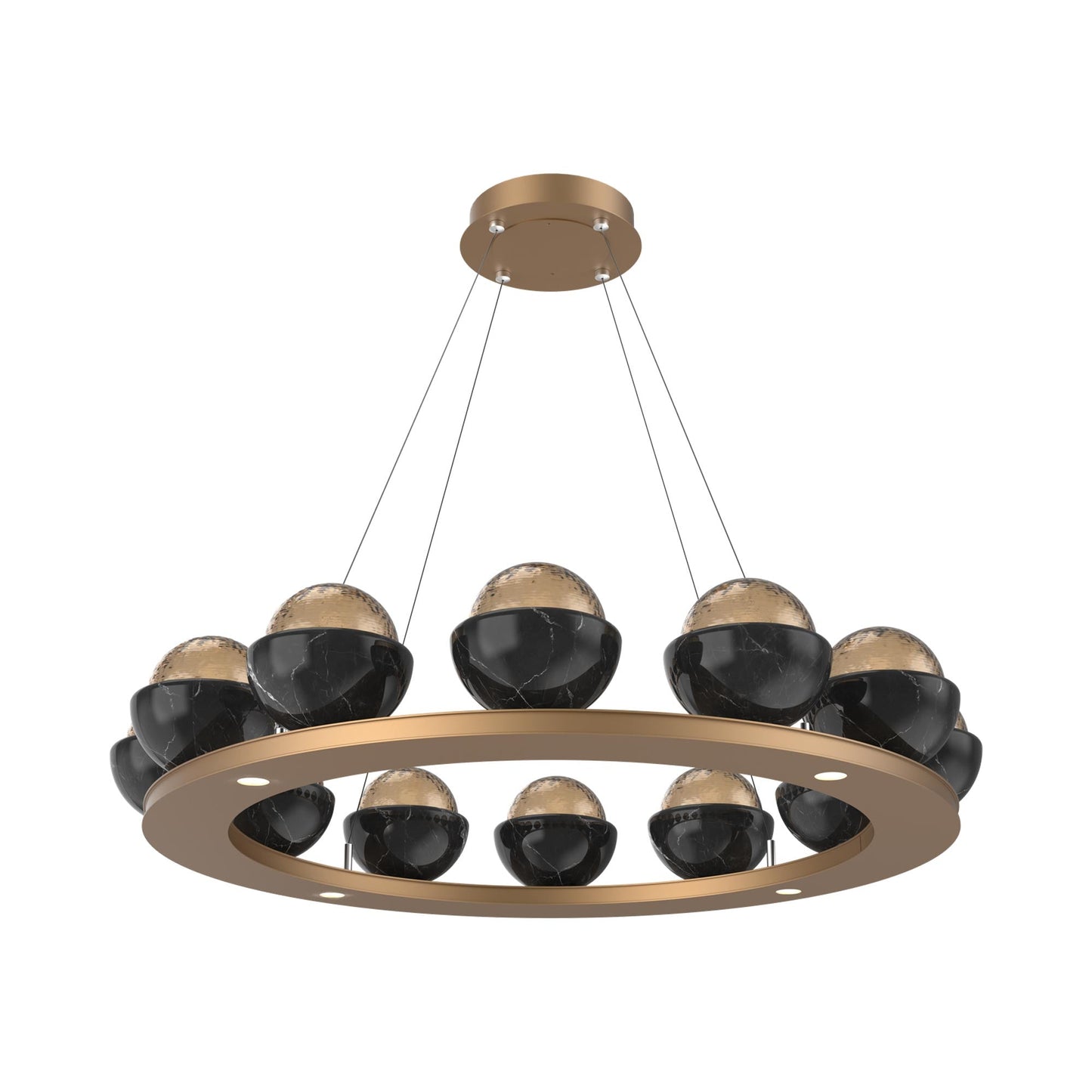 Cabochon Ring Smoke LED Chandelier in Novel Brass/Black Marble (36.7-Inch).