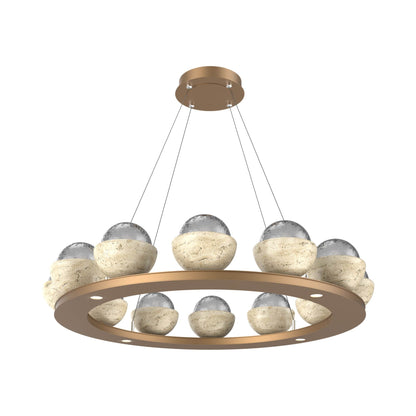 Cabochon Ring Smoke LED Chandelier in Novel Brass/Travertine (36.7-Inch).
